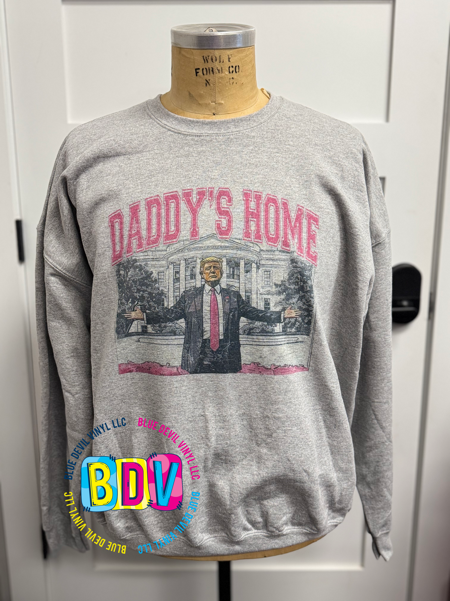 Daddy’s Home Crewneck Sweatshirt Sports Grey with Pink and Black Sublimated image
