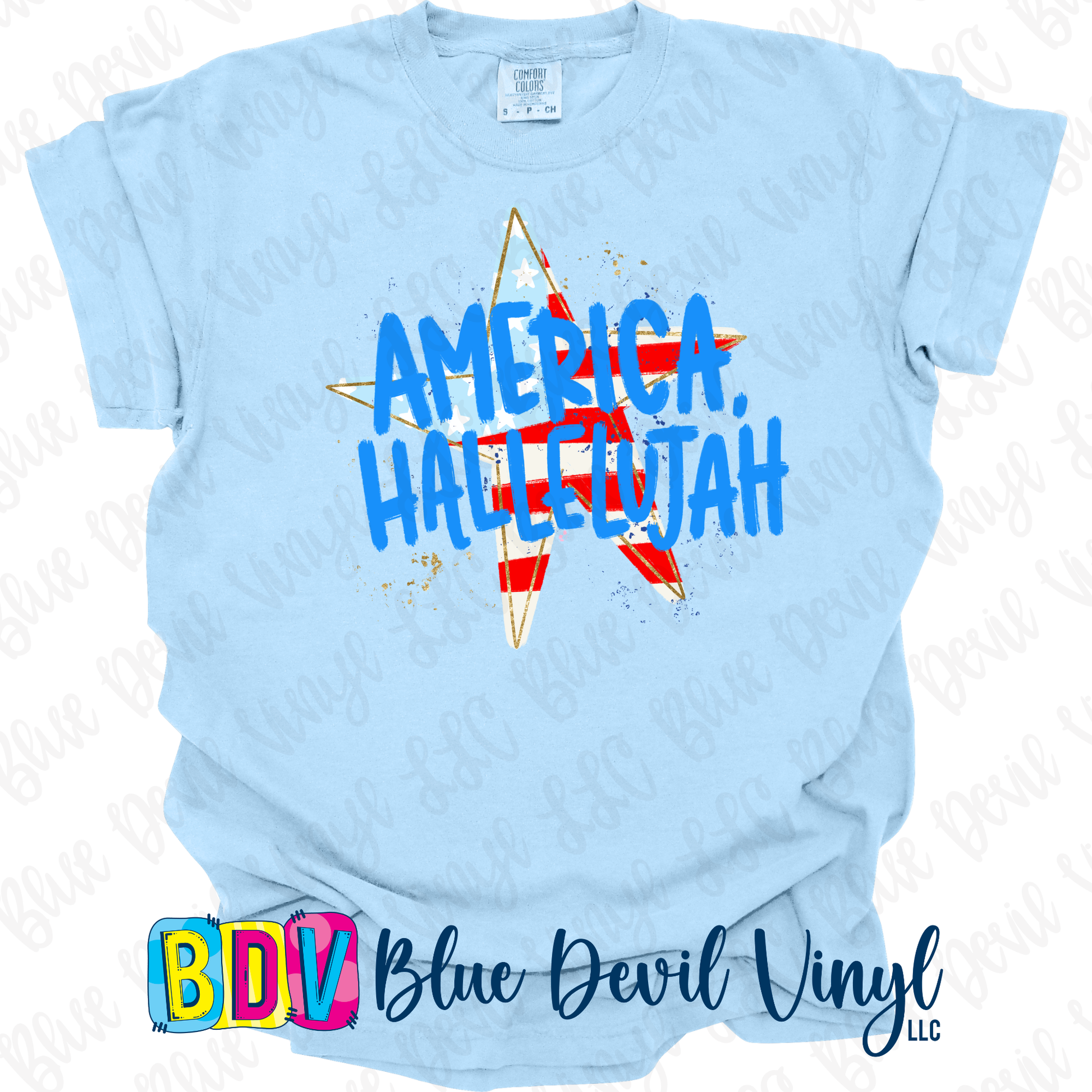 Light blue t-shirt with 'America Hallelujah' design 