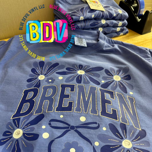 Comfort Colors Tee in Flo Blue with Bremen Boho Flower Print 