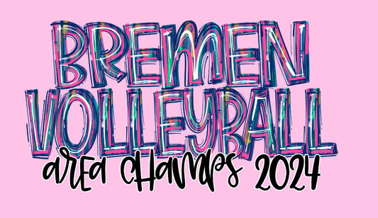 Bremen Volleyball Area Champs 2024 Design on Pink Gildan Sweatshirt 