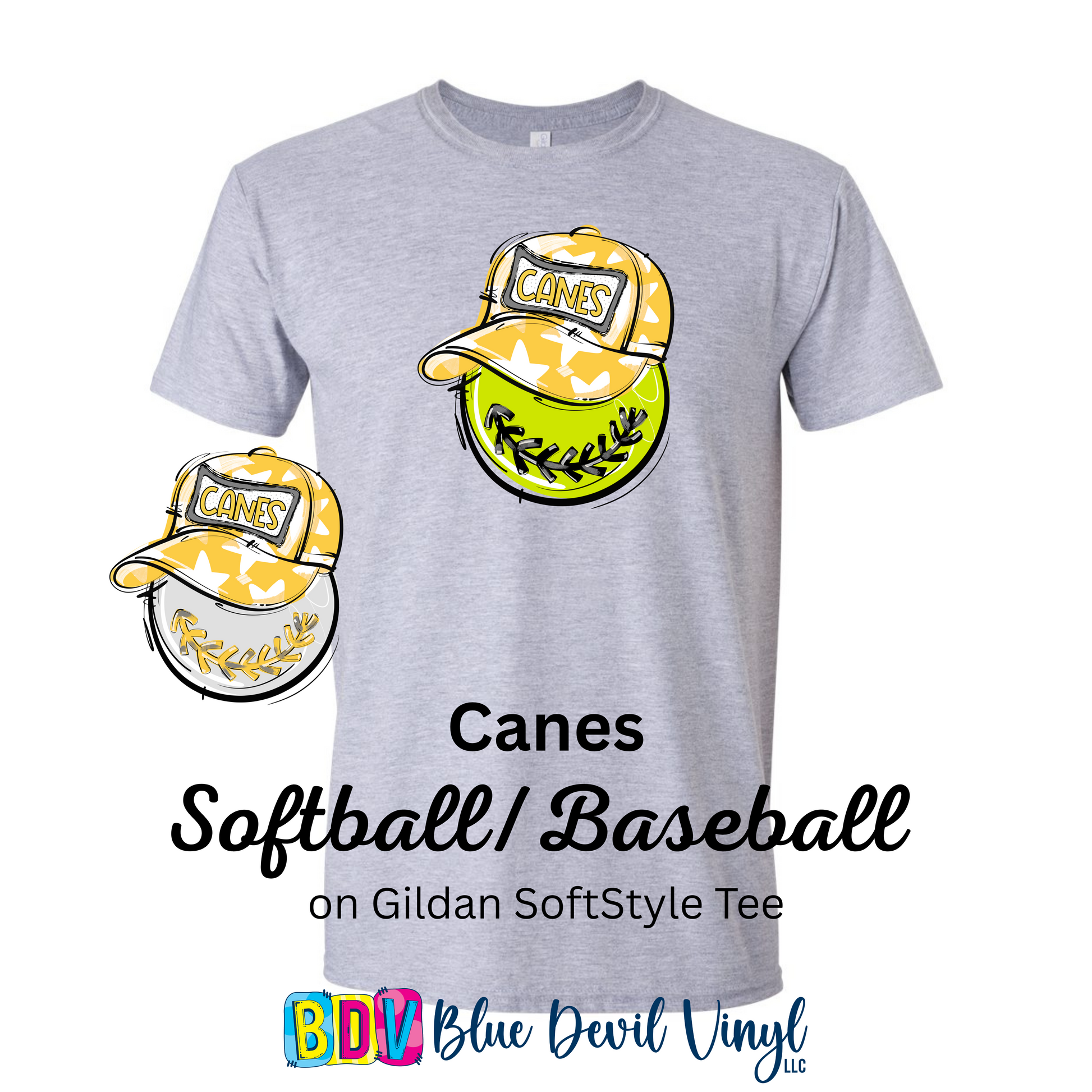 Canes Softball and Baseball with Hat Tshirt