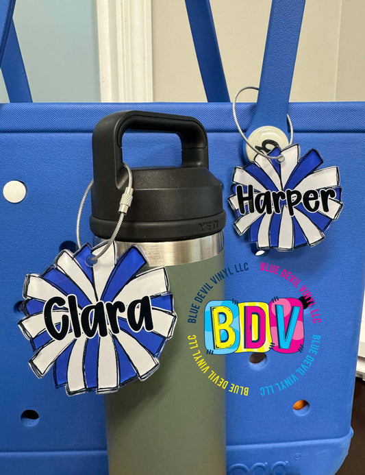 3" Personalized Cheer Pom Bag Tags with Names 