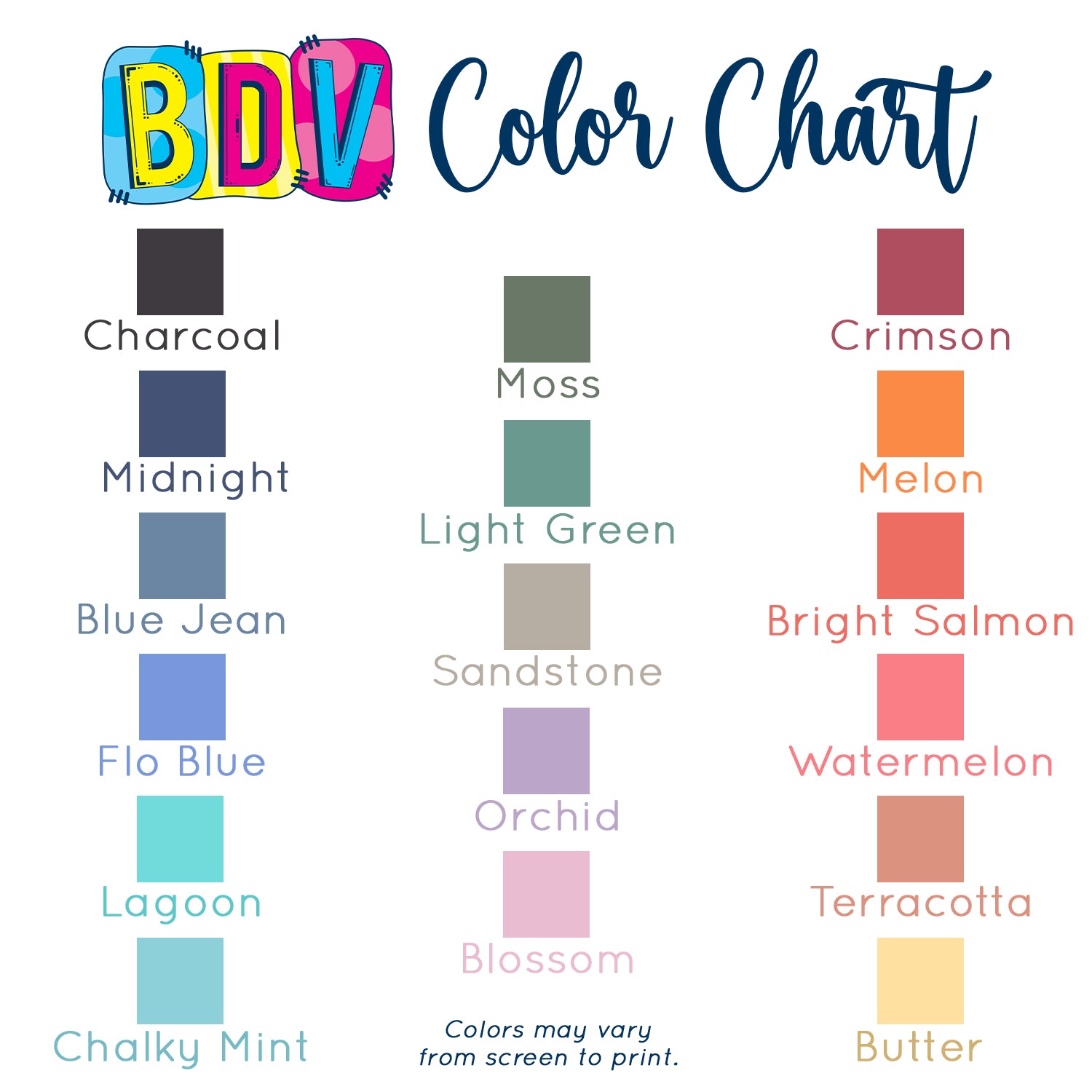 Comfort Color Tee Color Chart 