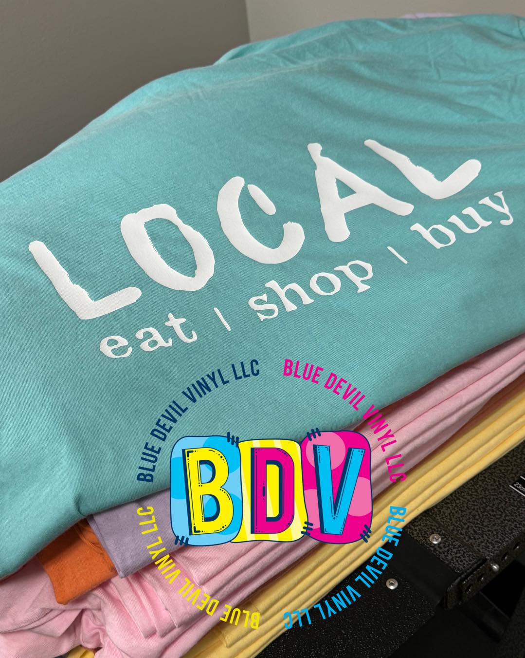 Back Design on Comfort Color T-shirt Local Eat Shop Buy 