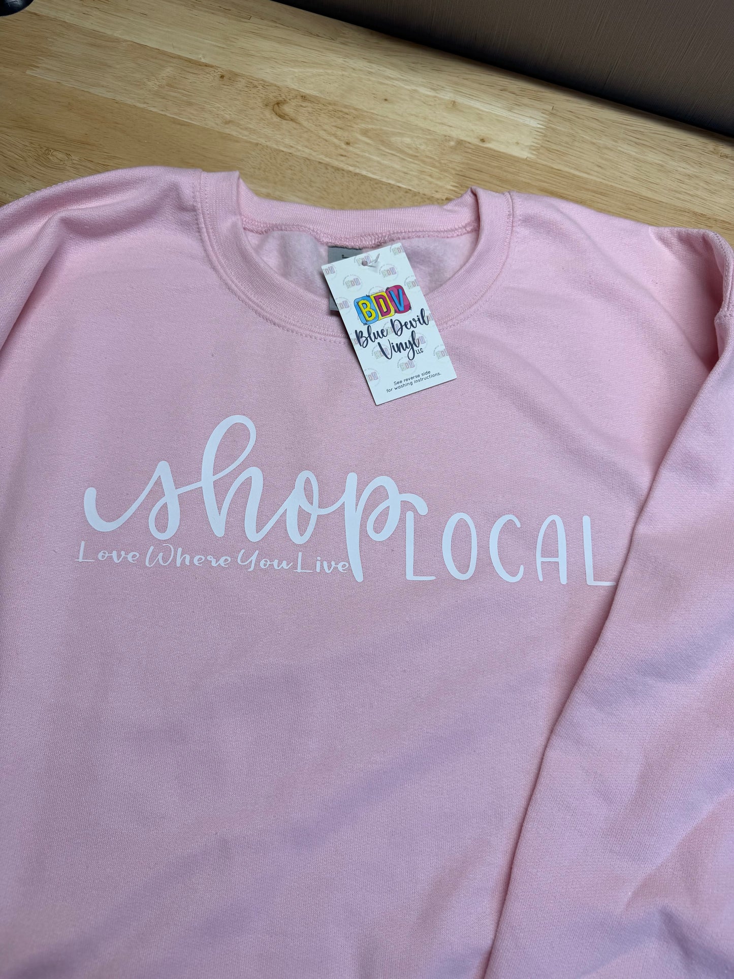 Gildan Light Pink crewneck sweatshirt - Shop Local - Adult Large