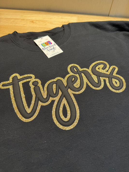 Gildan Crewneck Sweatshirt with Tigers in Puff & Gold Glitter - Adult XL