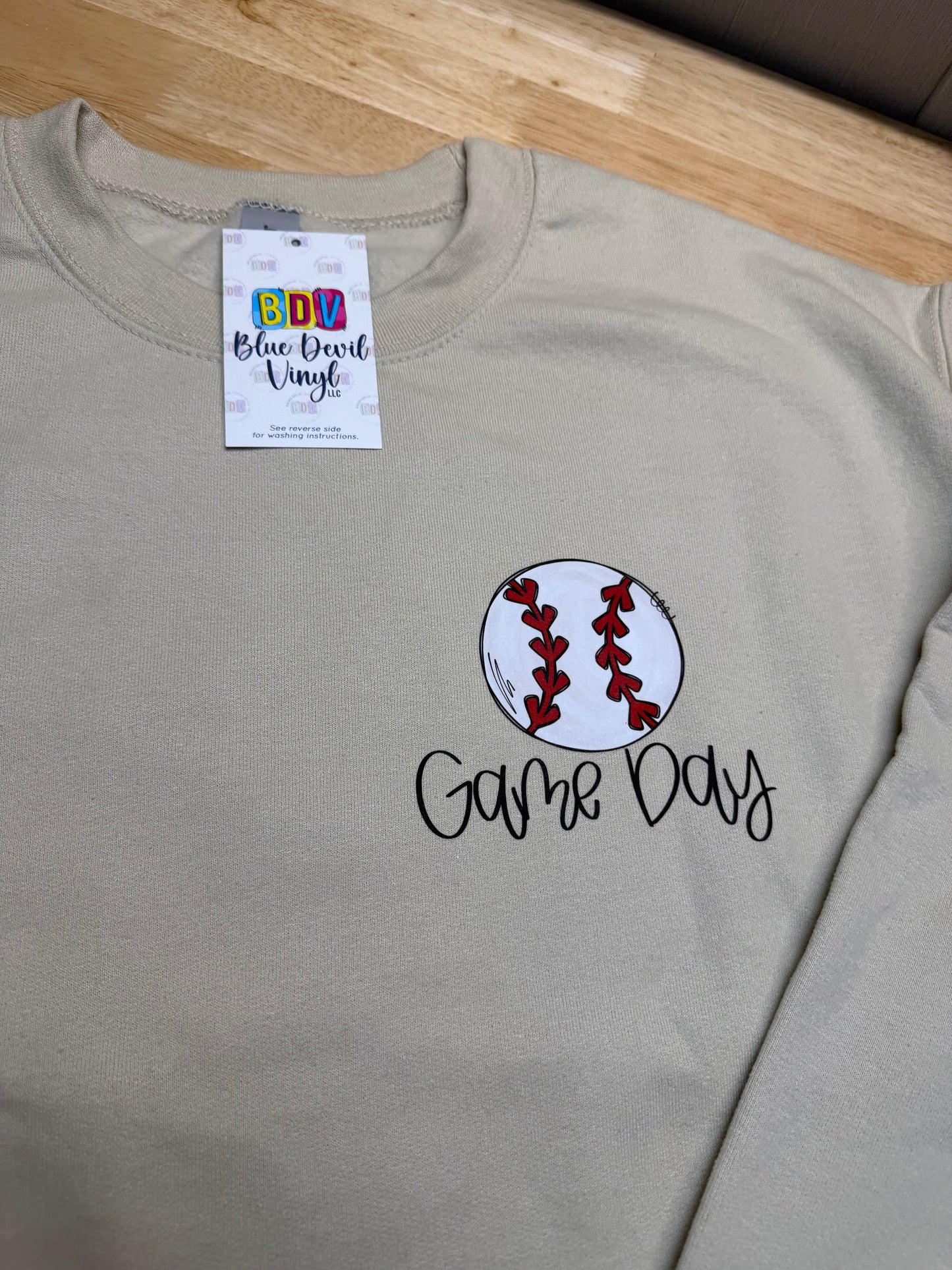 Gildan Tan Crewneck Sweatshirt - Game Day - Adult Medium Front/Back Design