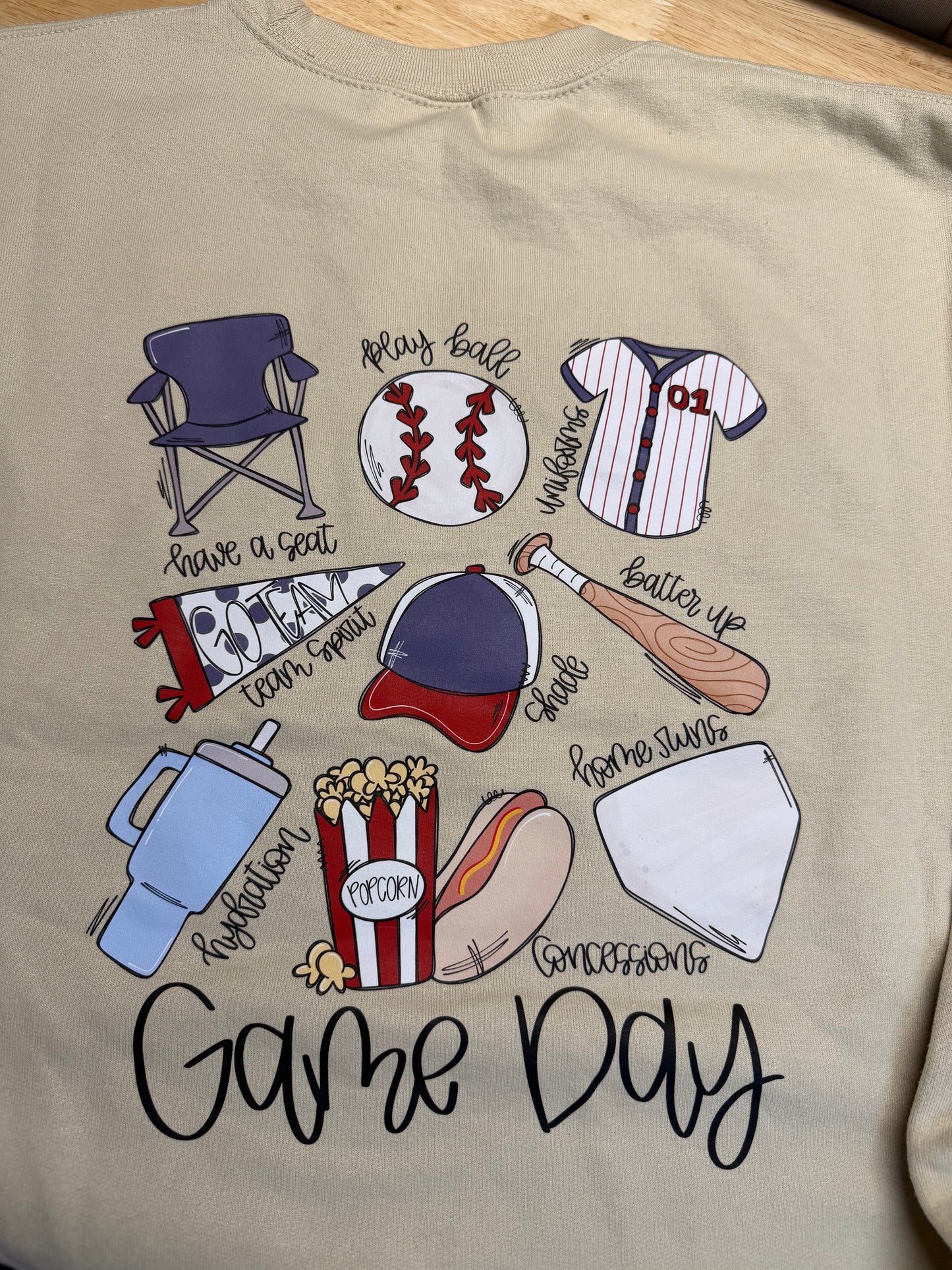Gildan Tan Crewneck Sweatshirt - Game Day - Adult Medium Front/Back Design