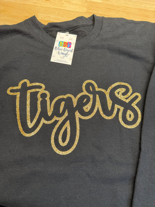 Gildan Crewneck Sweatshirt - Tigers in Gold Glitter - Adult 2XL