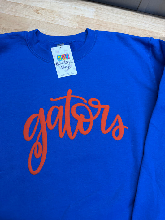 Gildan Royal Blue Crewneck Sweatshirt - Adult Small - Gators Puff in Orange