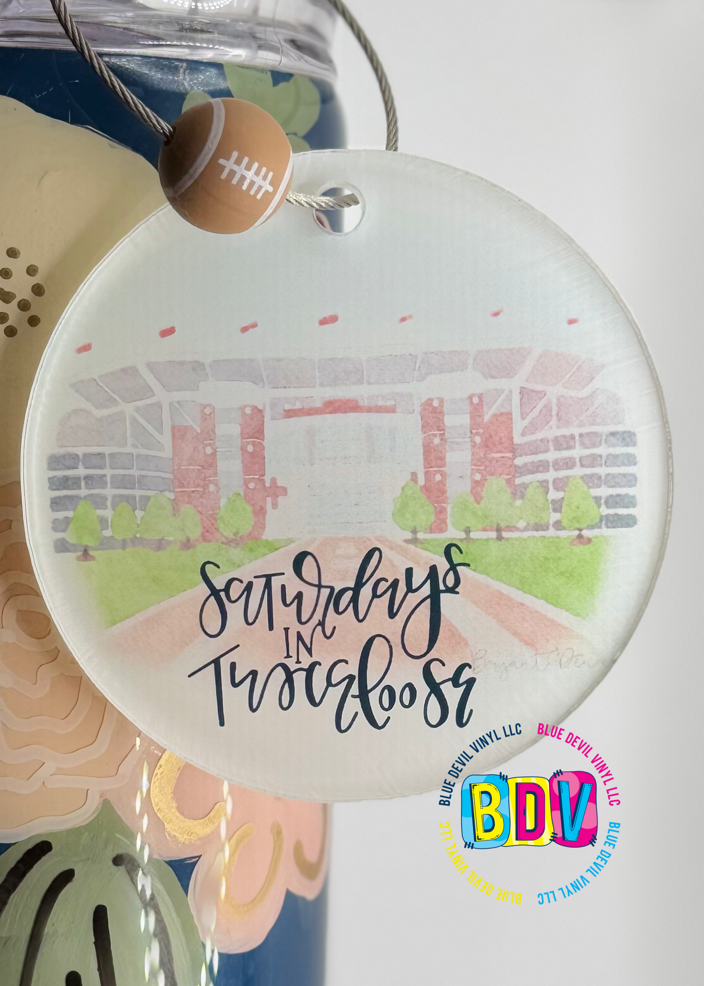 Watercolor Saturdays in Tuscaloosa Bag Tag with Football Bead added 