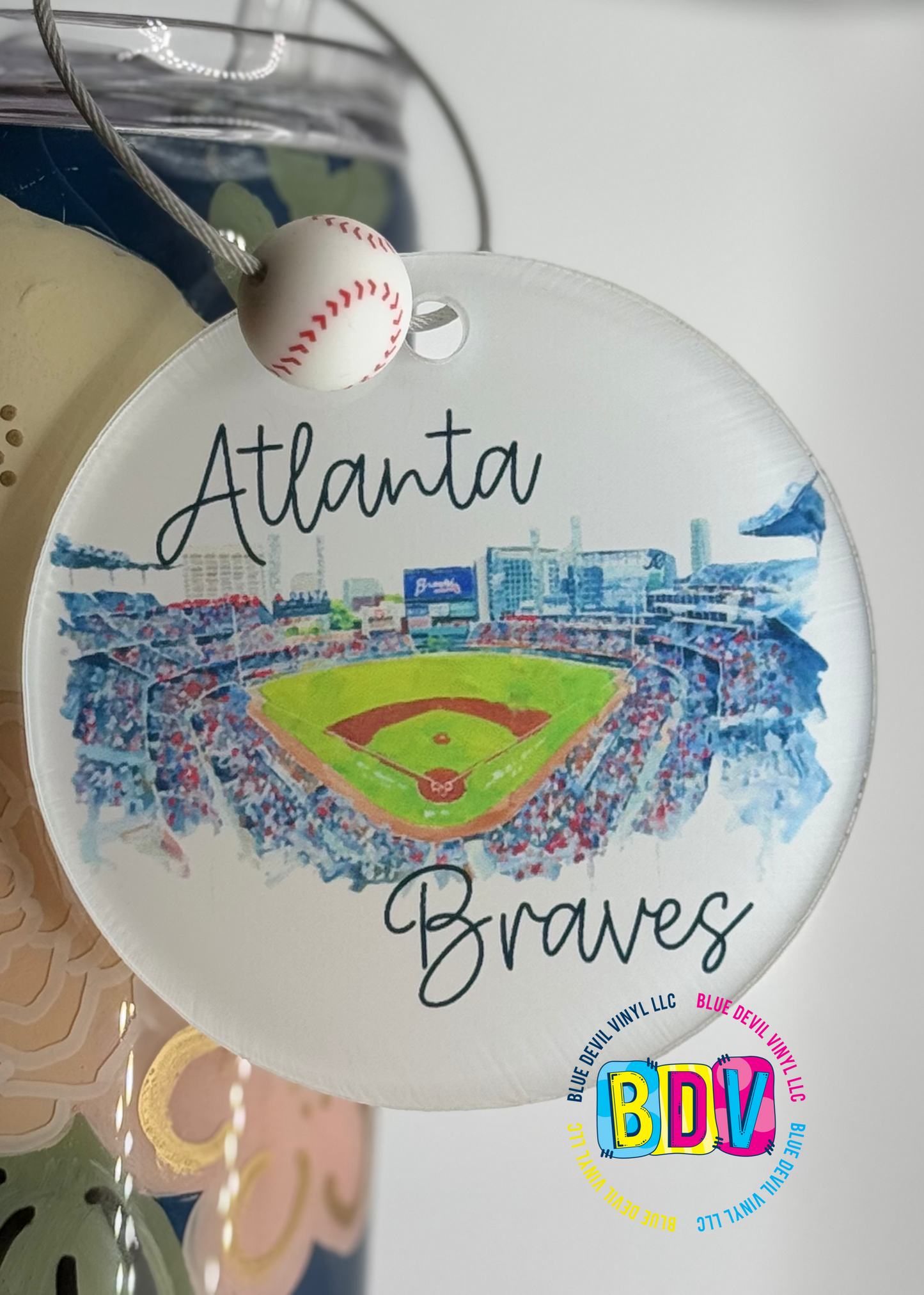 Wastercolor Atl Braves Bag Tag with Baseball Bead added 
