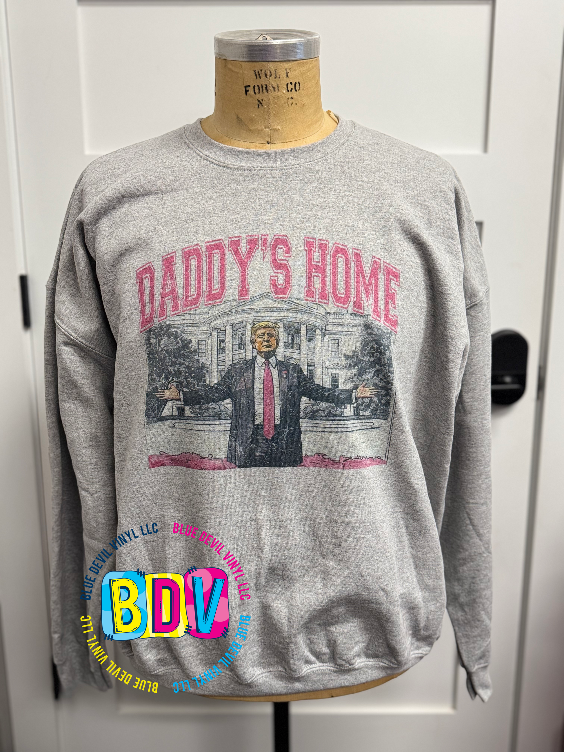 Daddy’s Home Crewneck Sweatshirt Sports Grey with Pink and Black Sublimated image 