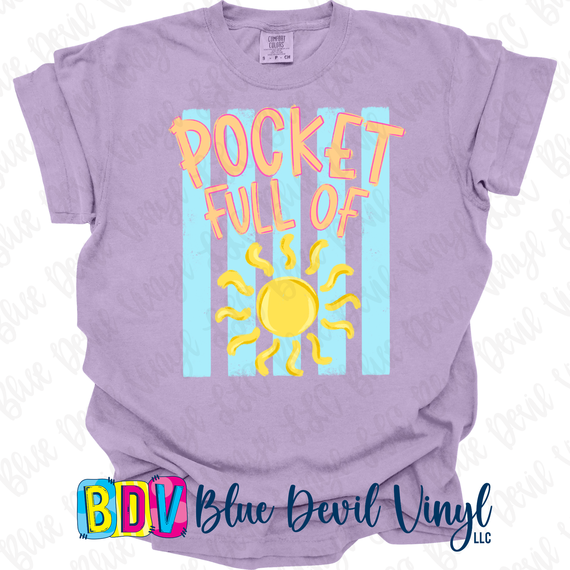 Purple t-shirt with 'Pocket Full of Sunshine' design 