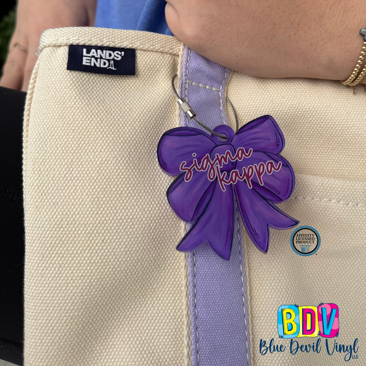 Purple Bow Bag Tag with Sigma Kappa
