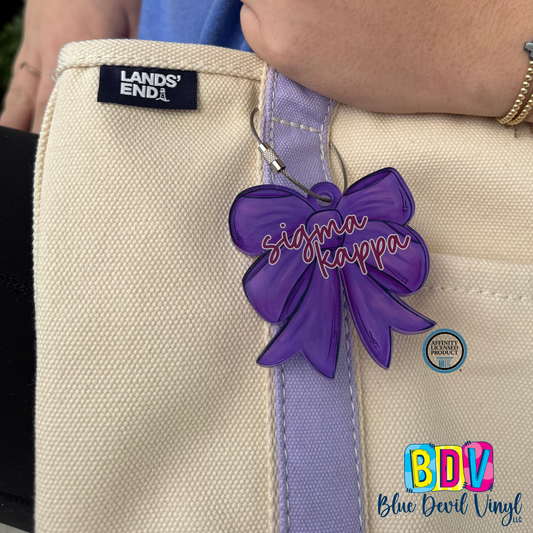 Purple Bow Bag Tag with Sigma Kappa