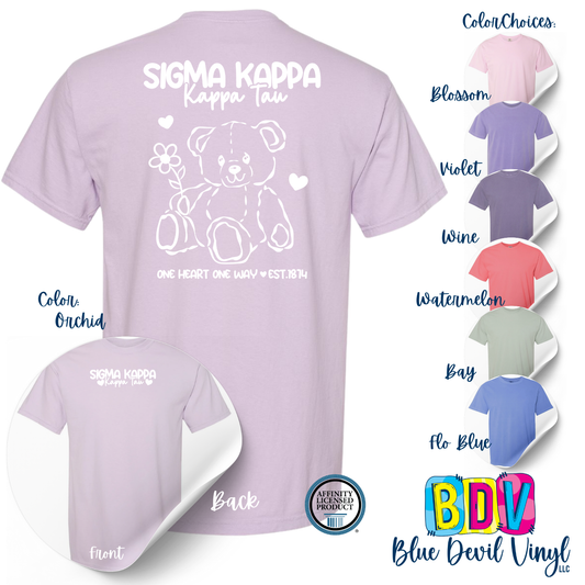 Sigma Kappa Kappa Tau Comfort Color Tee Teddy Bear Design 