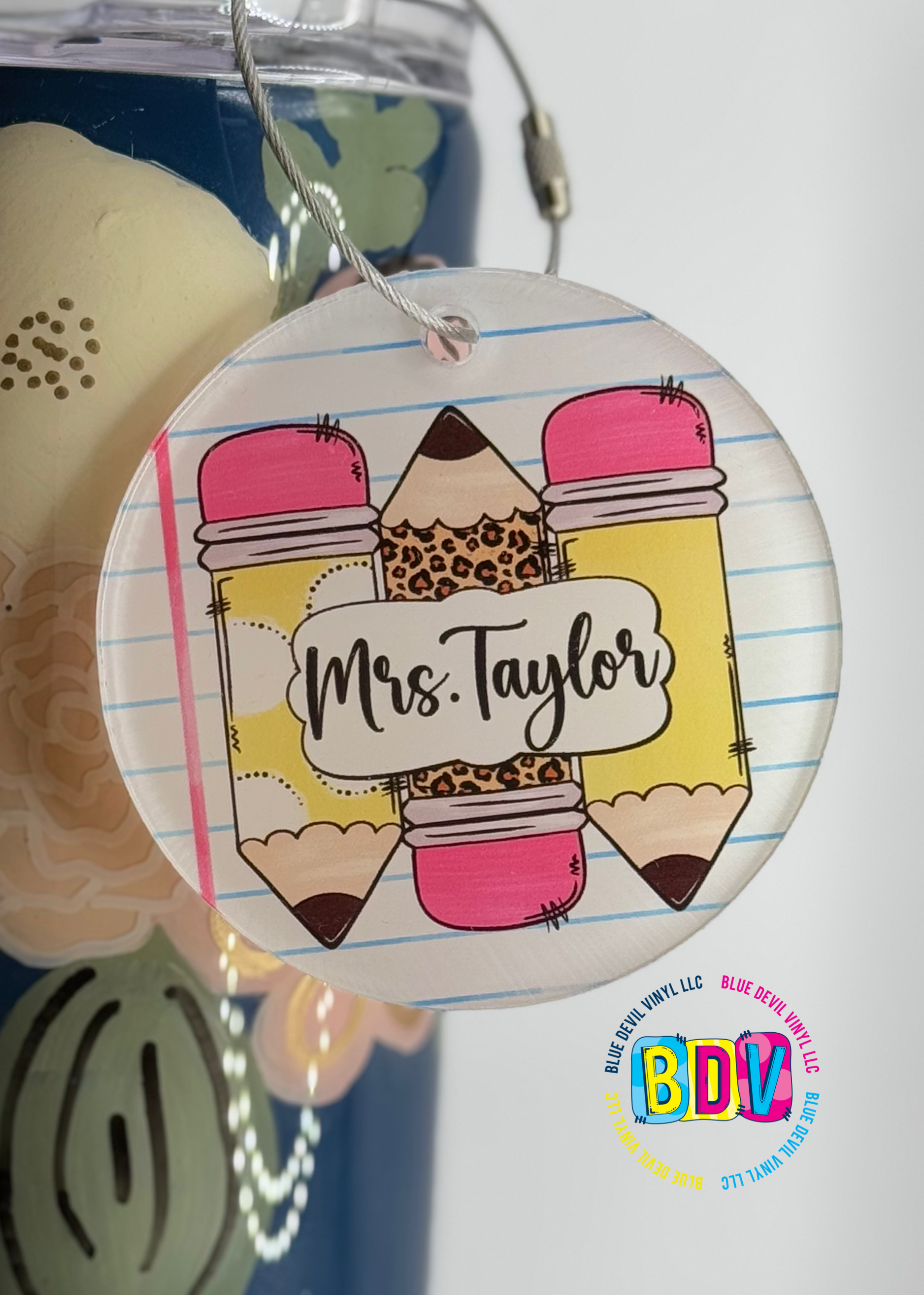 Three Pencil Design Bag Tag with Name - Customized Sample 