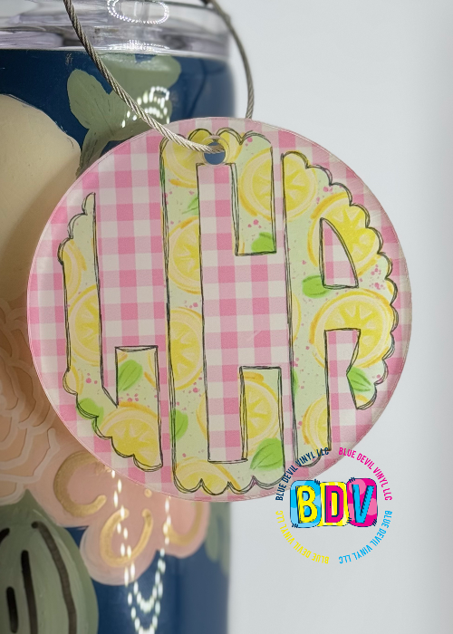 Monogram Sample in Lemon print Bag Tag 