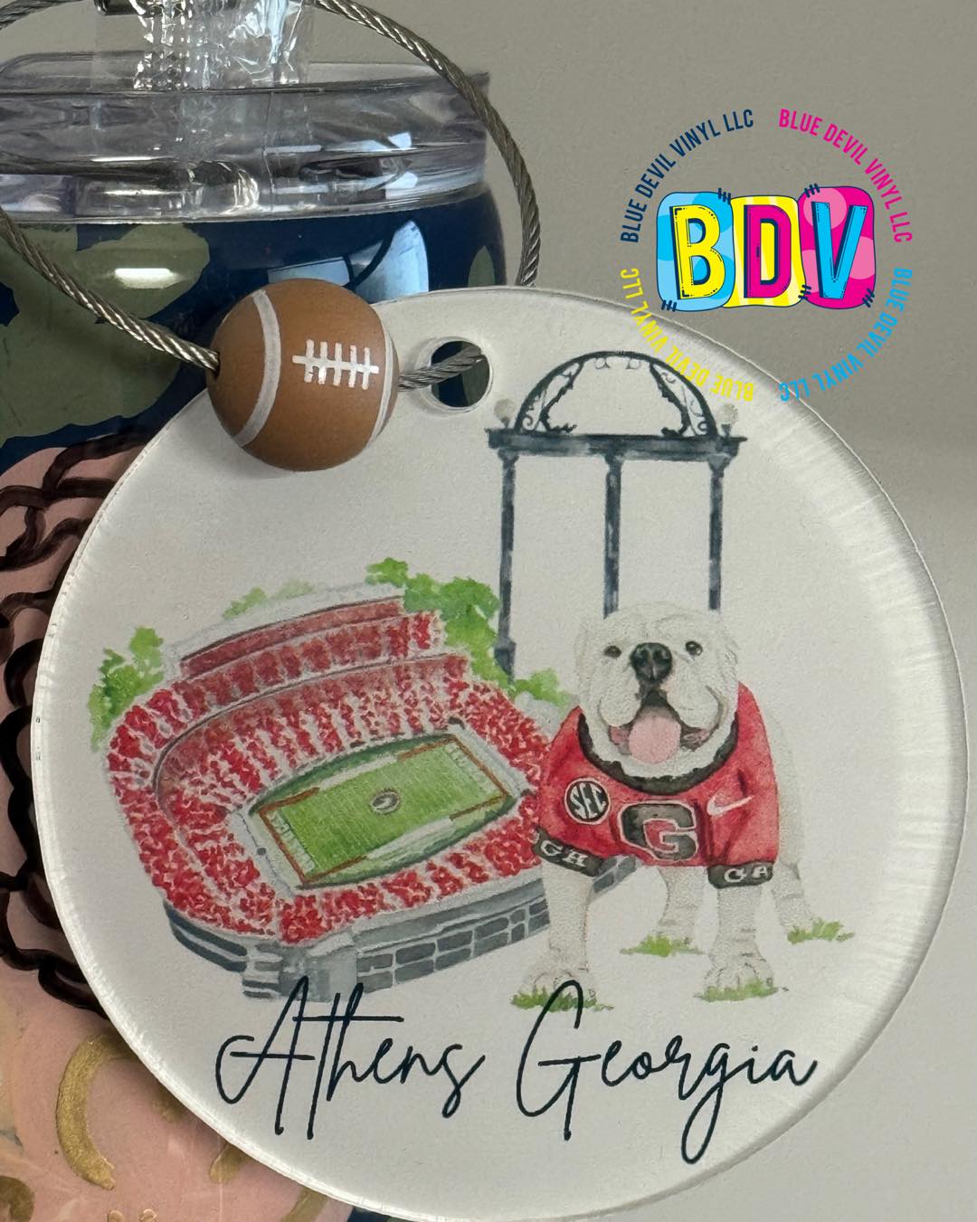 UGA Bag Tag with Football Bead 