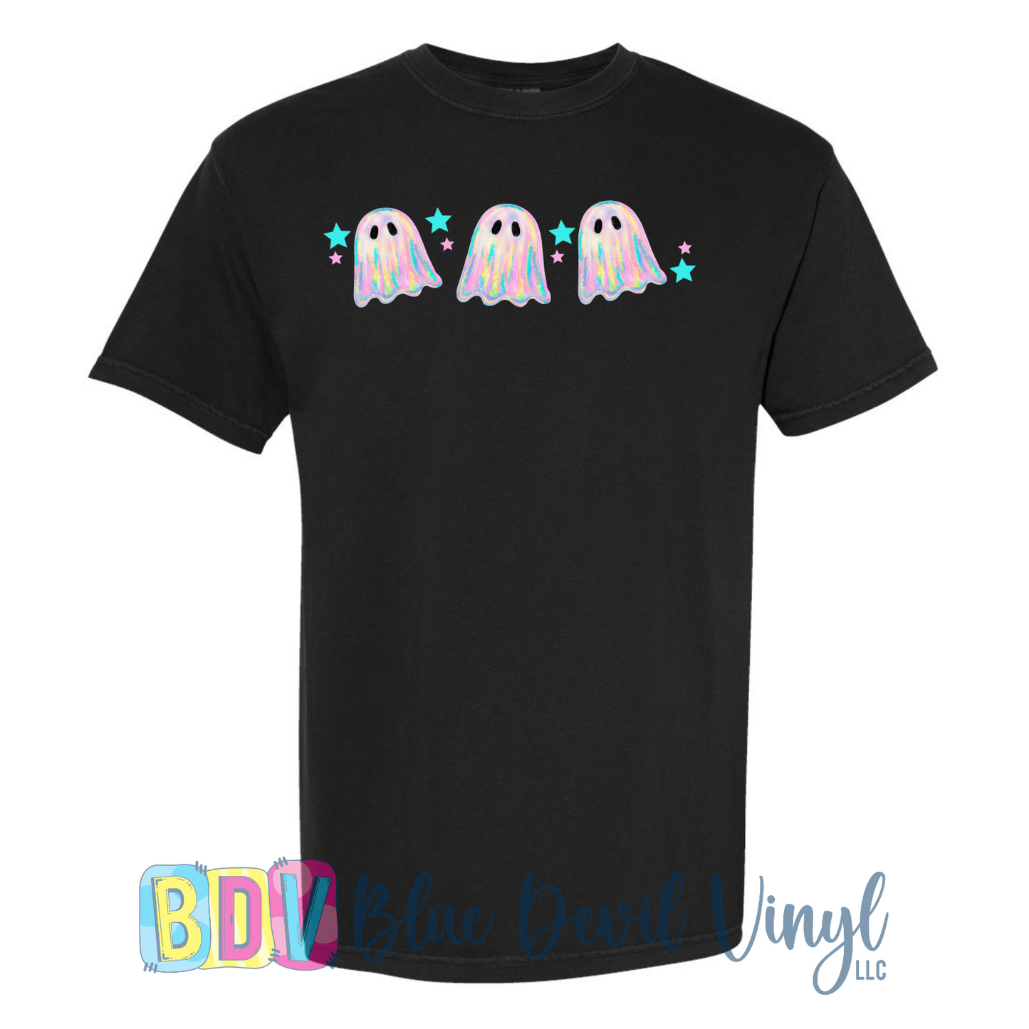 Black t-shirt with colorful ghost 