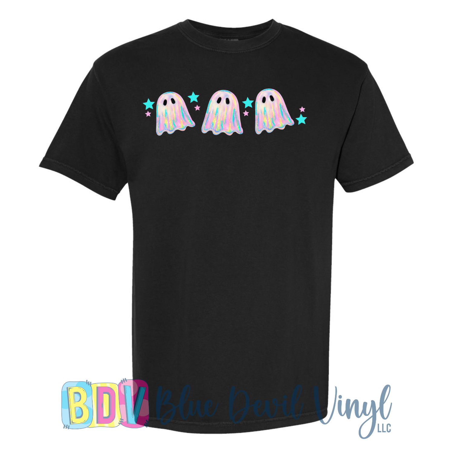 Black t-shirt with colorful ghost 