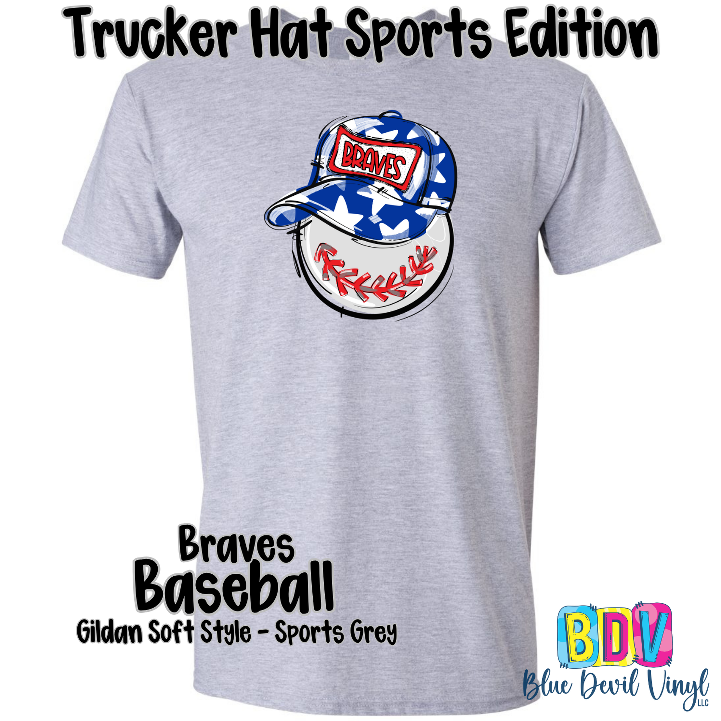 Sport Grey Gildan Tee with Braves Baseball Print on Front.